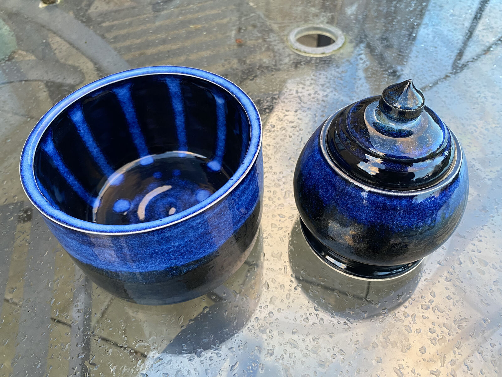 Indigo Drip Plant Pot and Lidded Pot