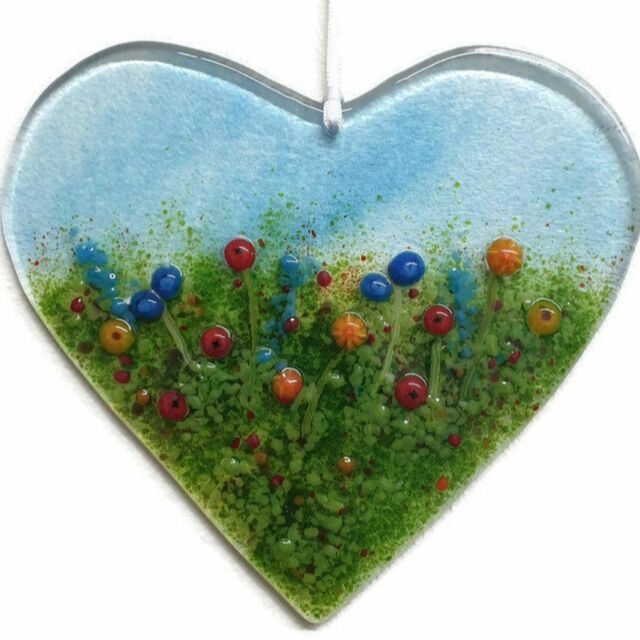 Fused Glass Meadow Heart