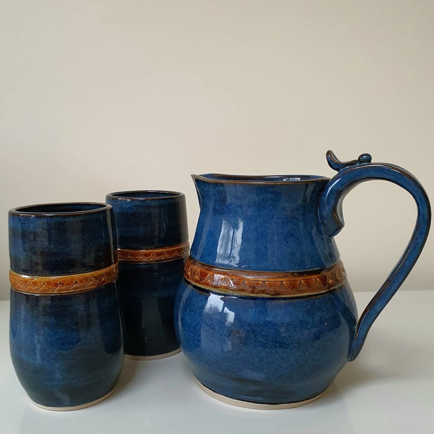 Sapphire blue stoneware,  wheel thrown Juice set SOLD