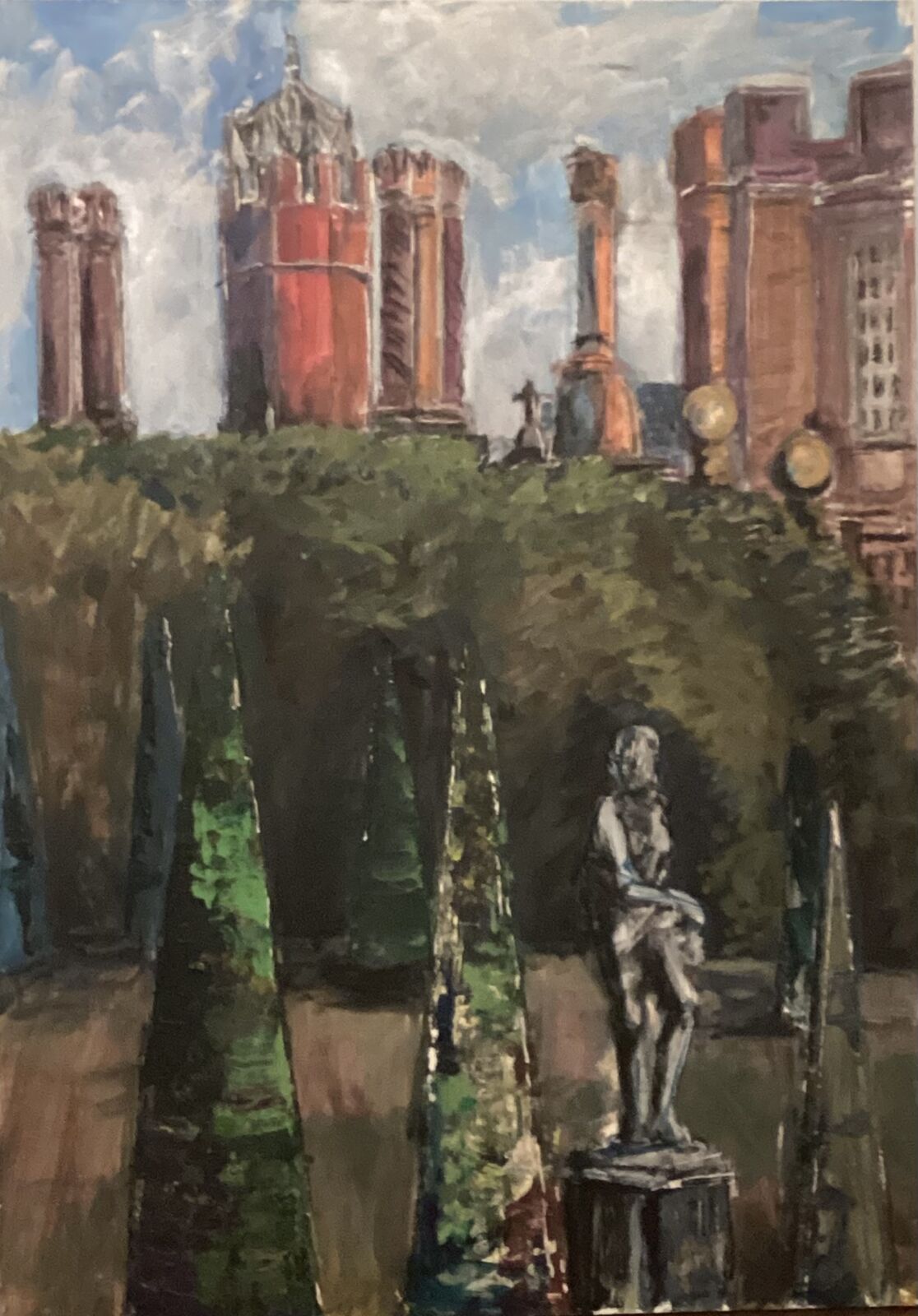 Formal garden and chimneys.