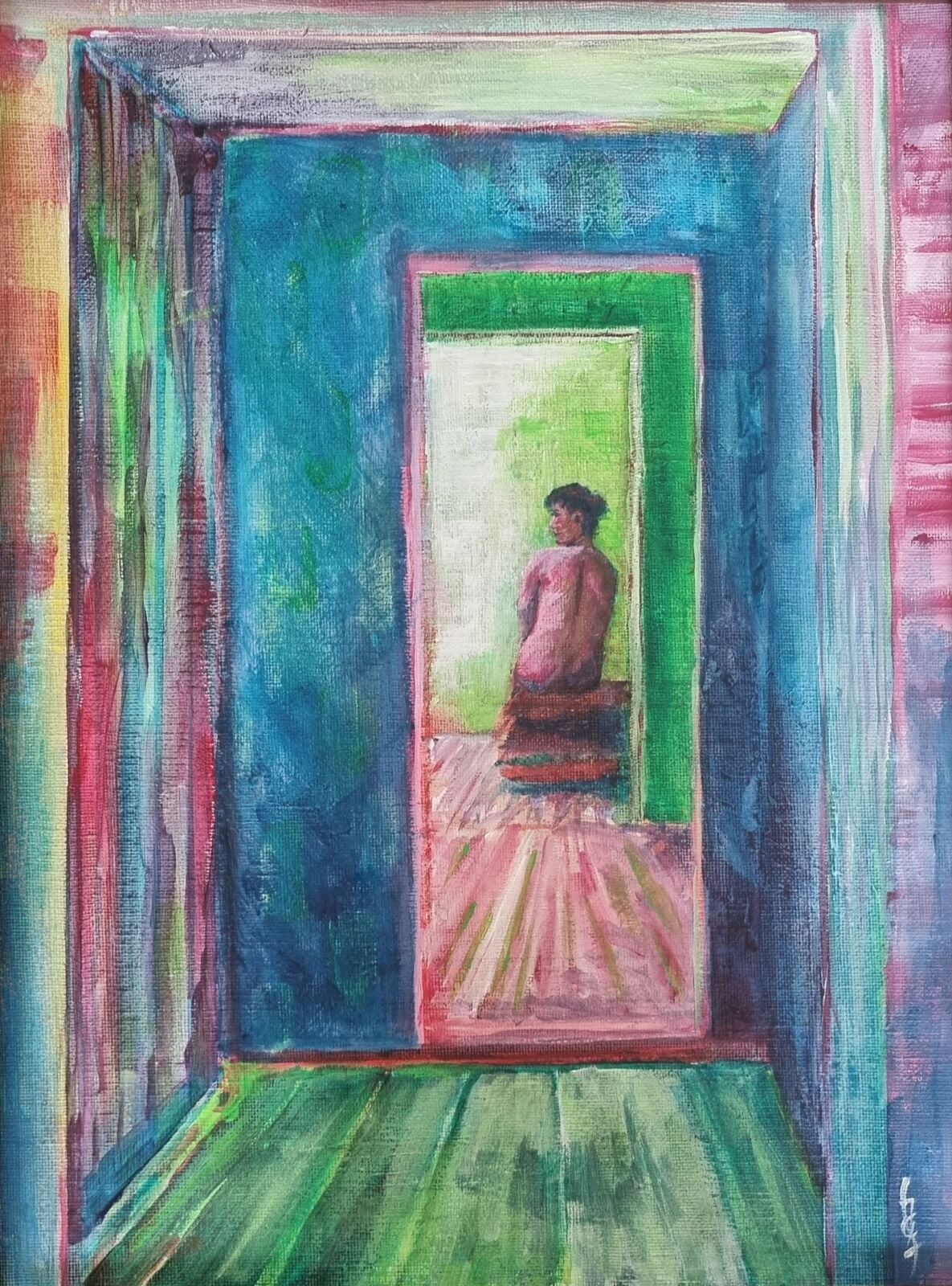 Figure through doorway