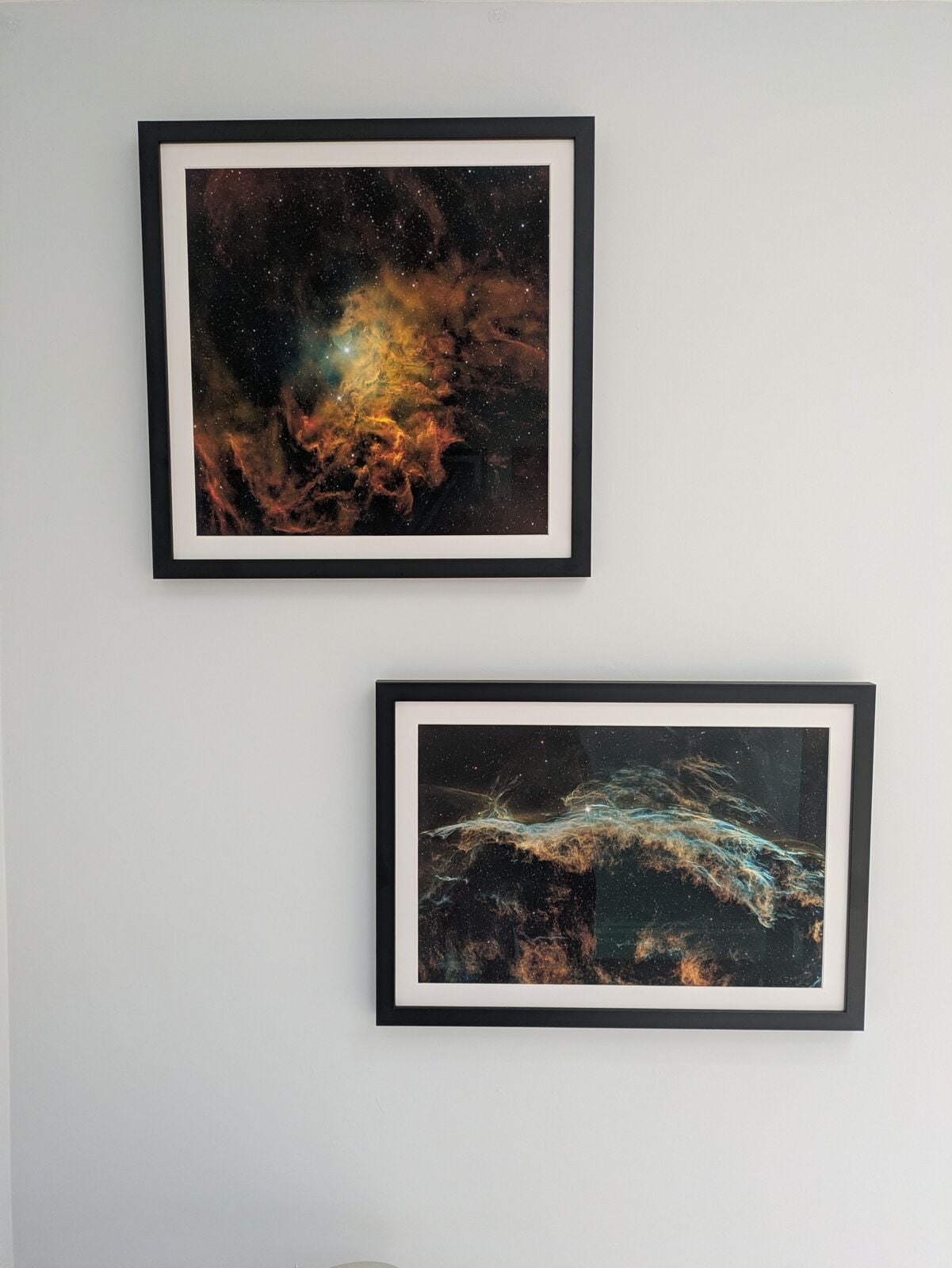 Flame and Veil nebula framed