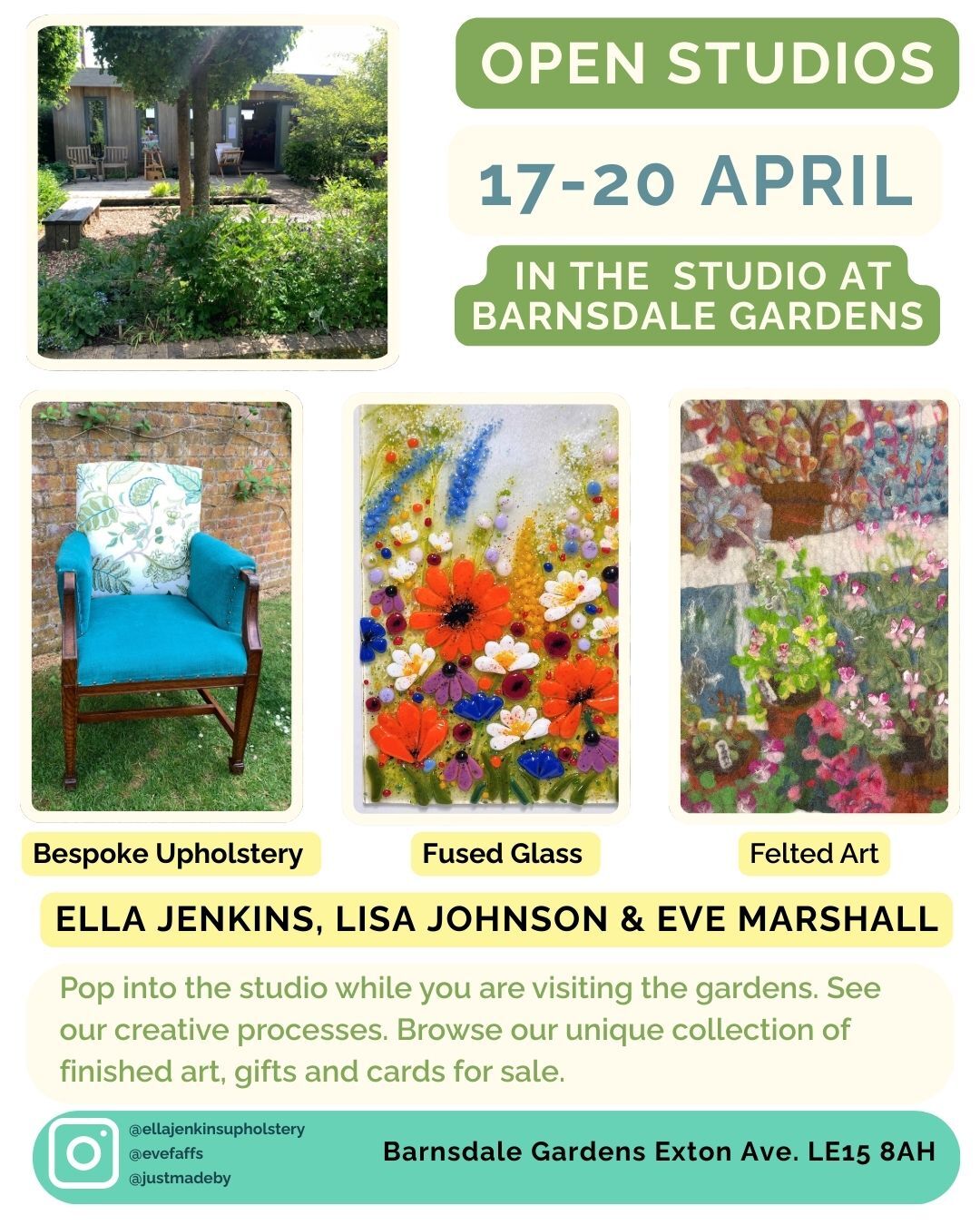 Open Studios in the Studio at Barnsdale Gardens 17- 20 April