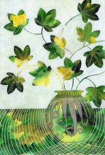 GREEN LEAVES & GOLD VASE (REDACTED)