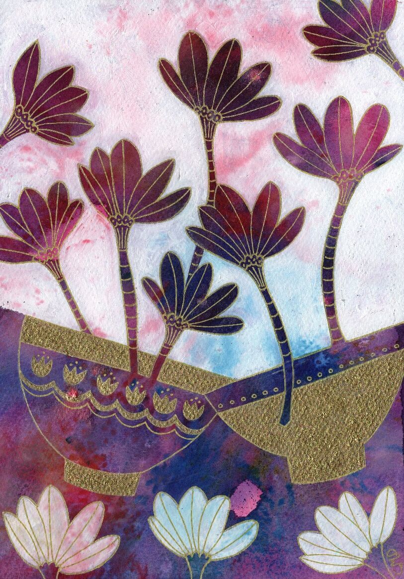 GOLD BOWLS & CROCUS FLOWERS (REDACTED)