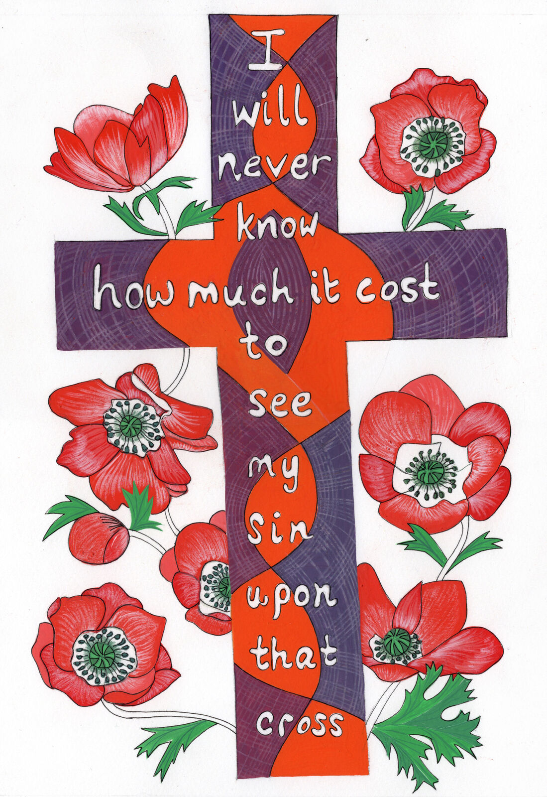 CROSS WITH RED ANEMONES