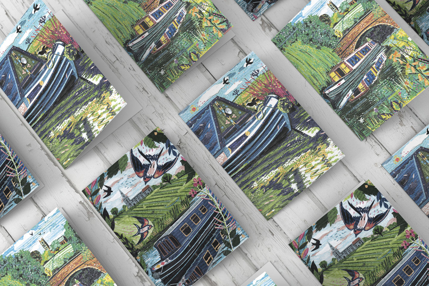 Canal Boat Greetings Cards x3