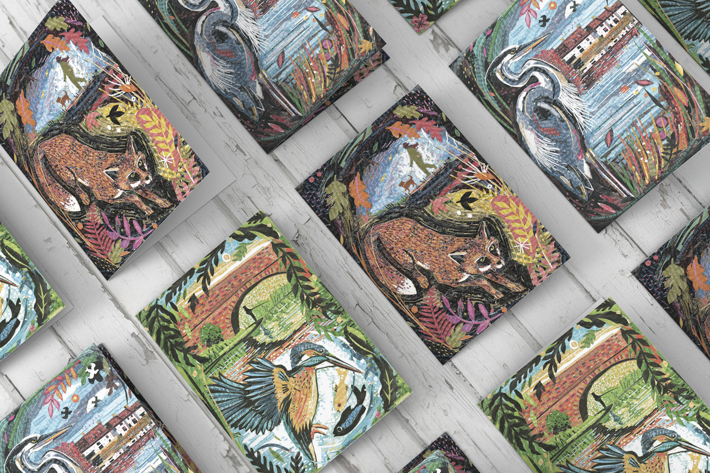Fox, Heron, Kingfishers Greetings Cards set of three
