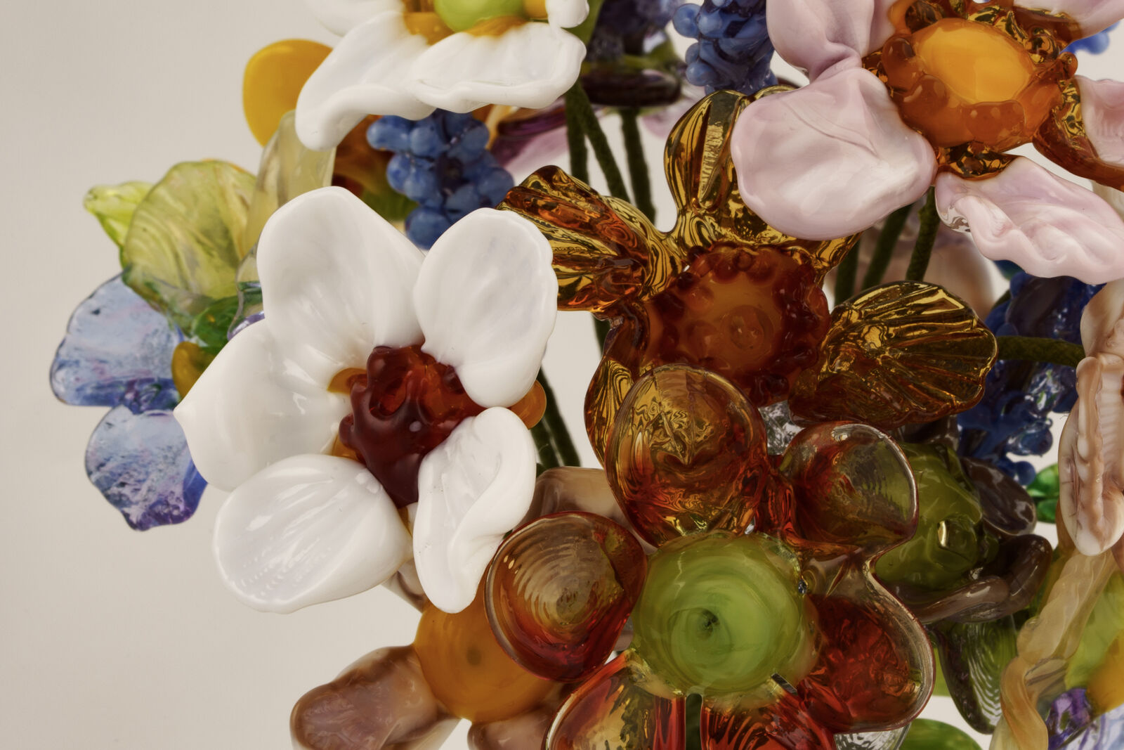 Lamp worked glass flowers close up