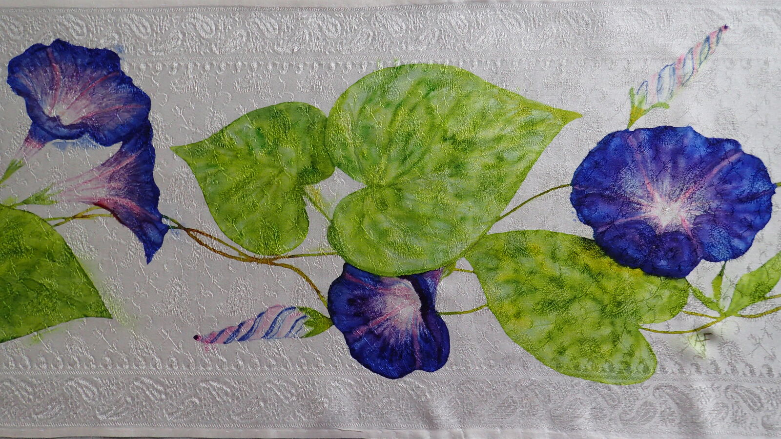 Detail from Hand painted silk jacquard weave scarf