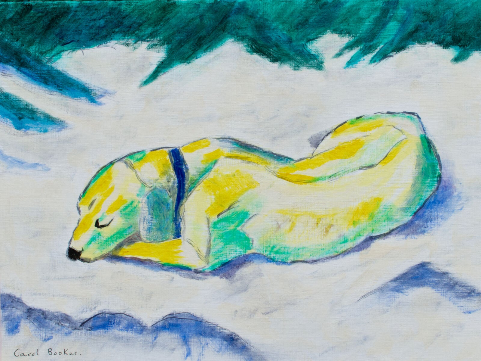 Dog in the snow after Franz Marc