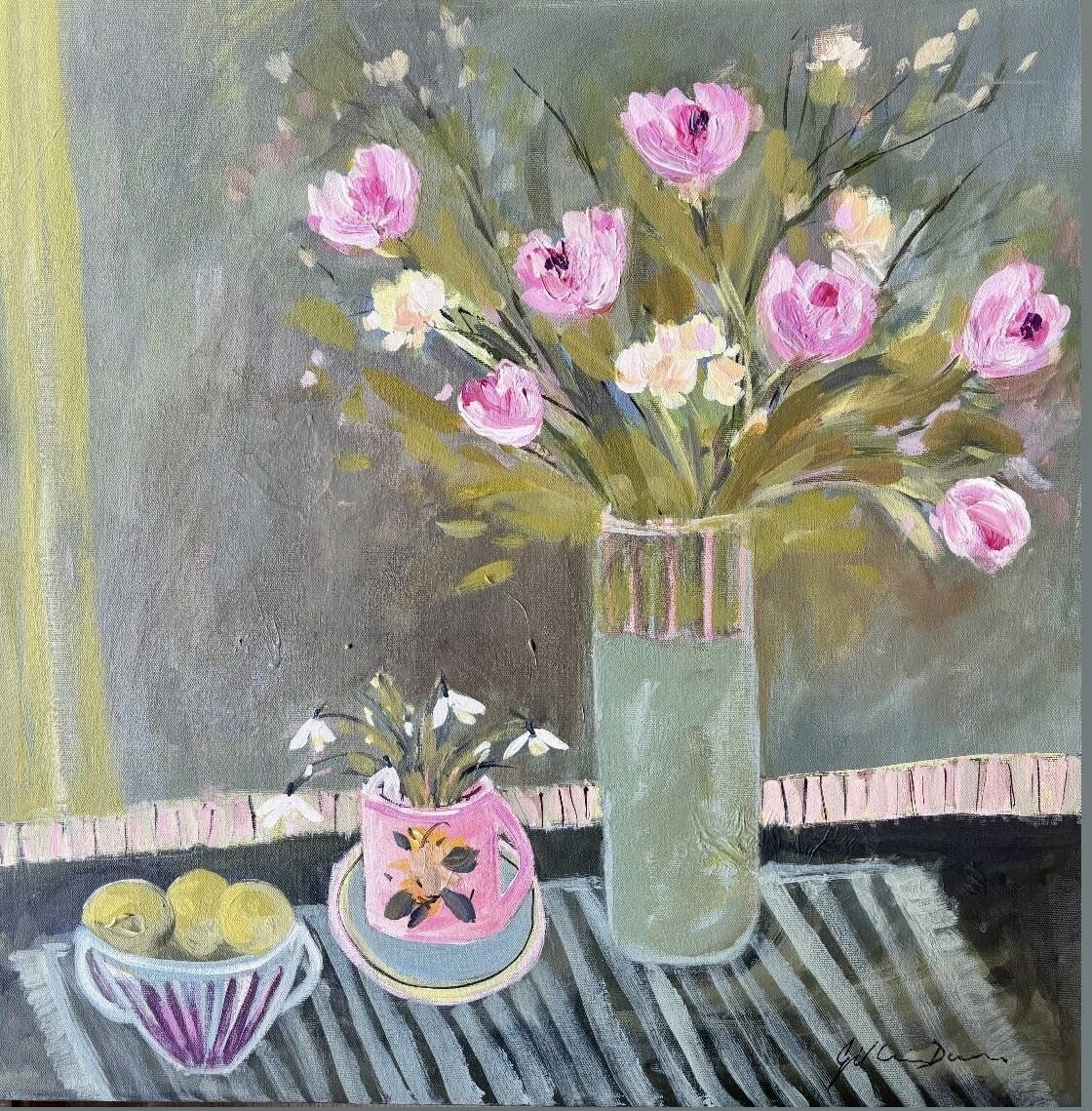 Tulips in Green Vase