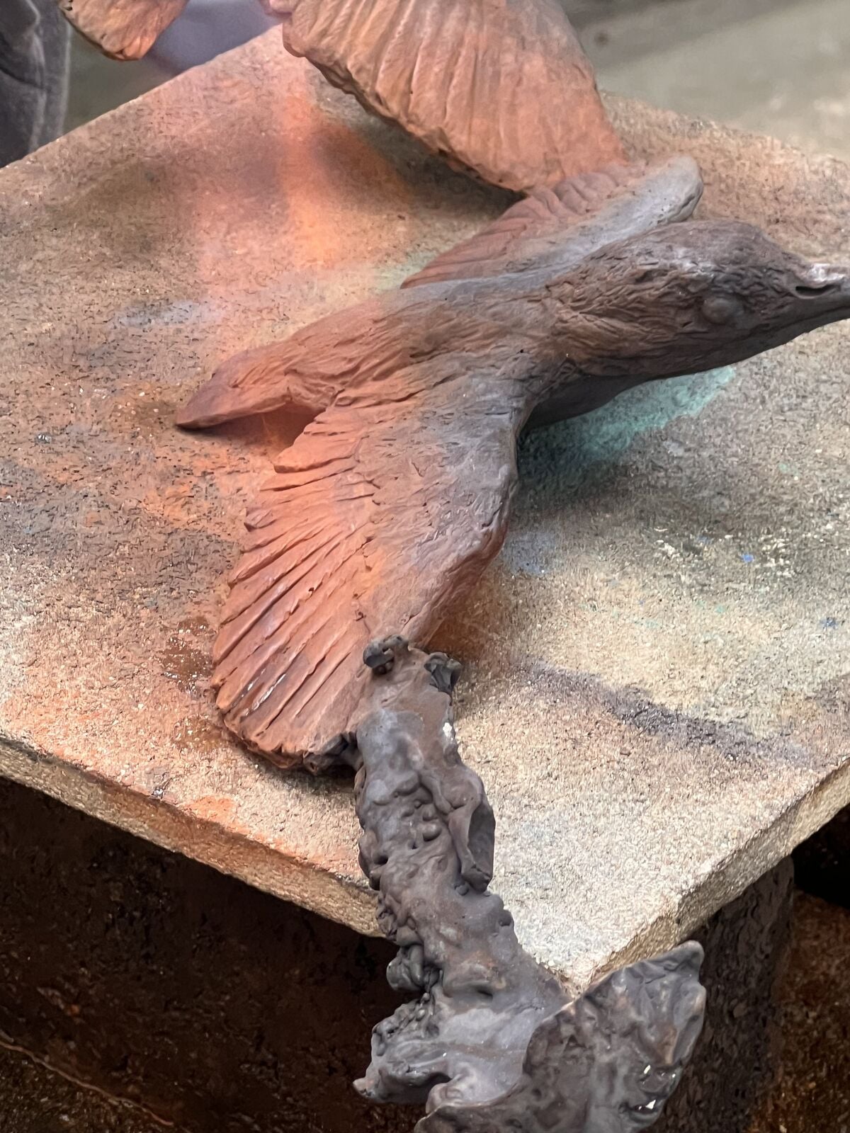 Kingfisher bronze by Sculptress JOEL during patination