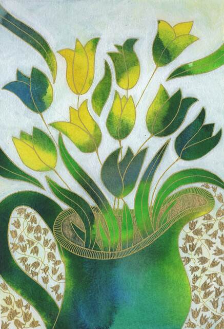 TULIPS AND GREEN JUG (REDACTED}