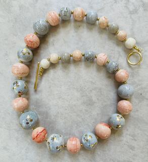 Cloud, Pink and Gold Music Note Bead Necklace by Jane Sanders