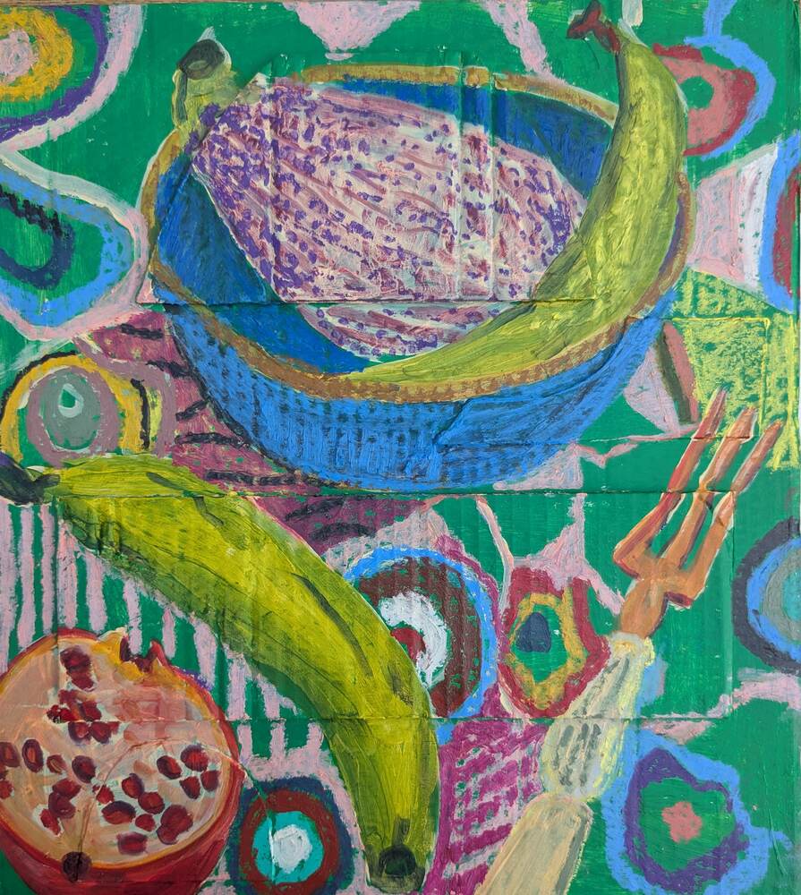 Pomegranate, aubergine and plantains