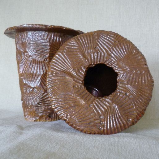 Crank stoneware sea shell vases with Geoff Brown glaze