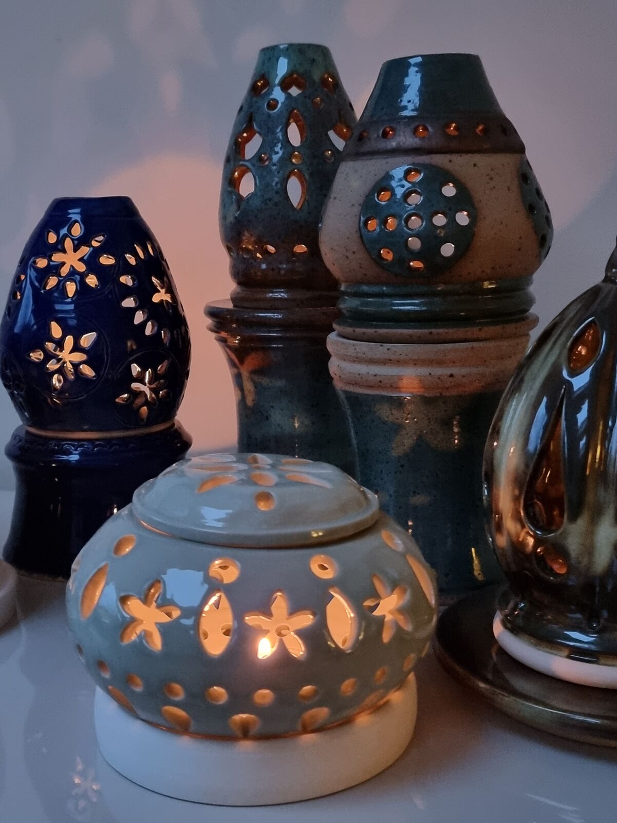 WHEEL THROWN STONEWARE TEA LIGHT LANTERNS