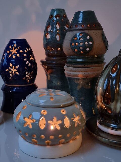 WHEEL THROWN STONEWARE TEA LIGHT LANTERNS