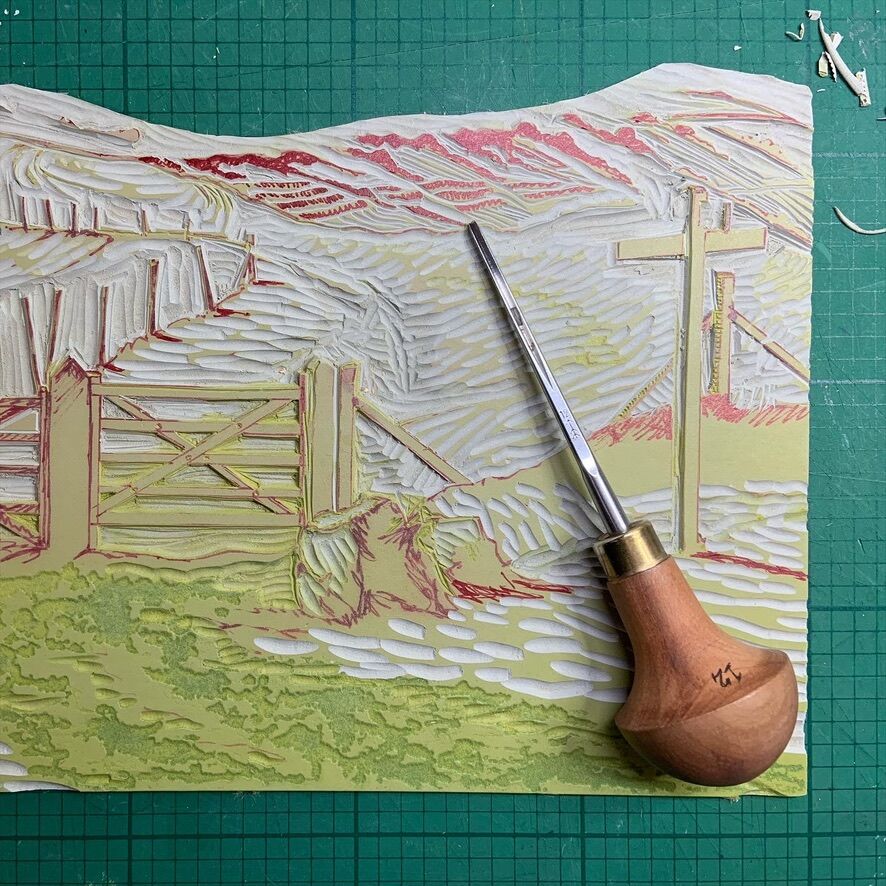 Ditchling Beacon, Sussex linoblock