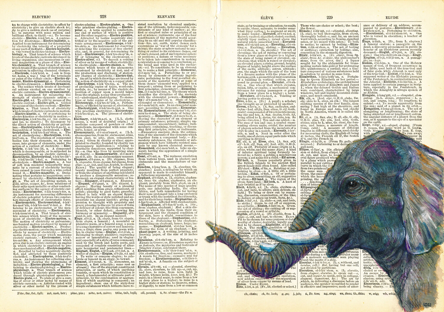 Elephant on 1892 Dictionary Paper by Katy Dynes