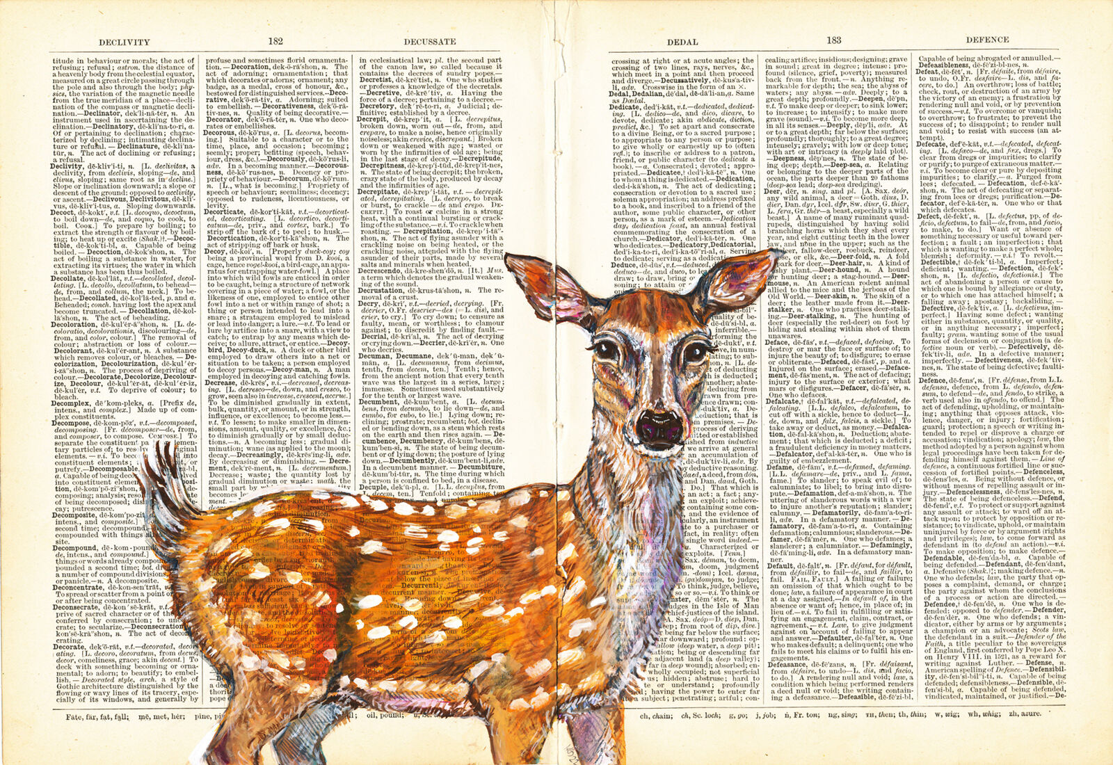 Deer on 1892 Dictionary Paper- by Katy Dynes