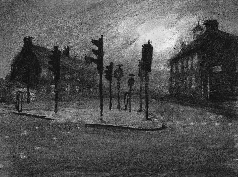 Swanspool lights Wellingborough Charcoal Sketch