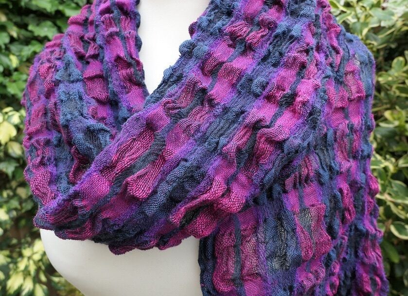 CE222 - Coastal colours collapse weave scarf - by - Suzanne Townshend