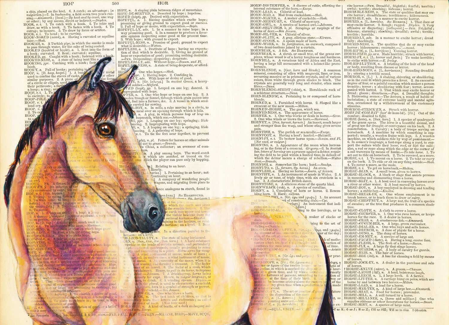 Horse on 1858 Dictionary Paper by Katy Dynes