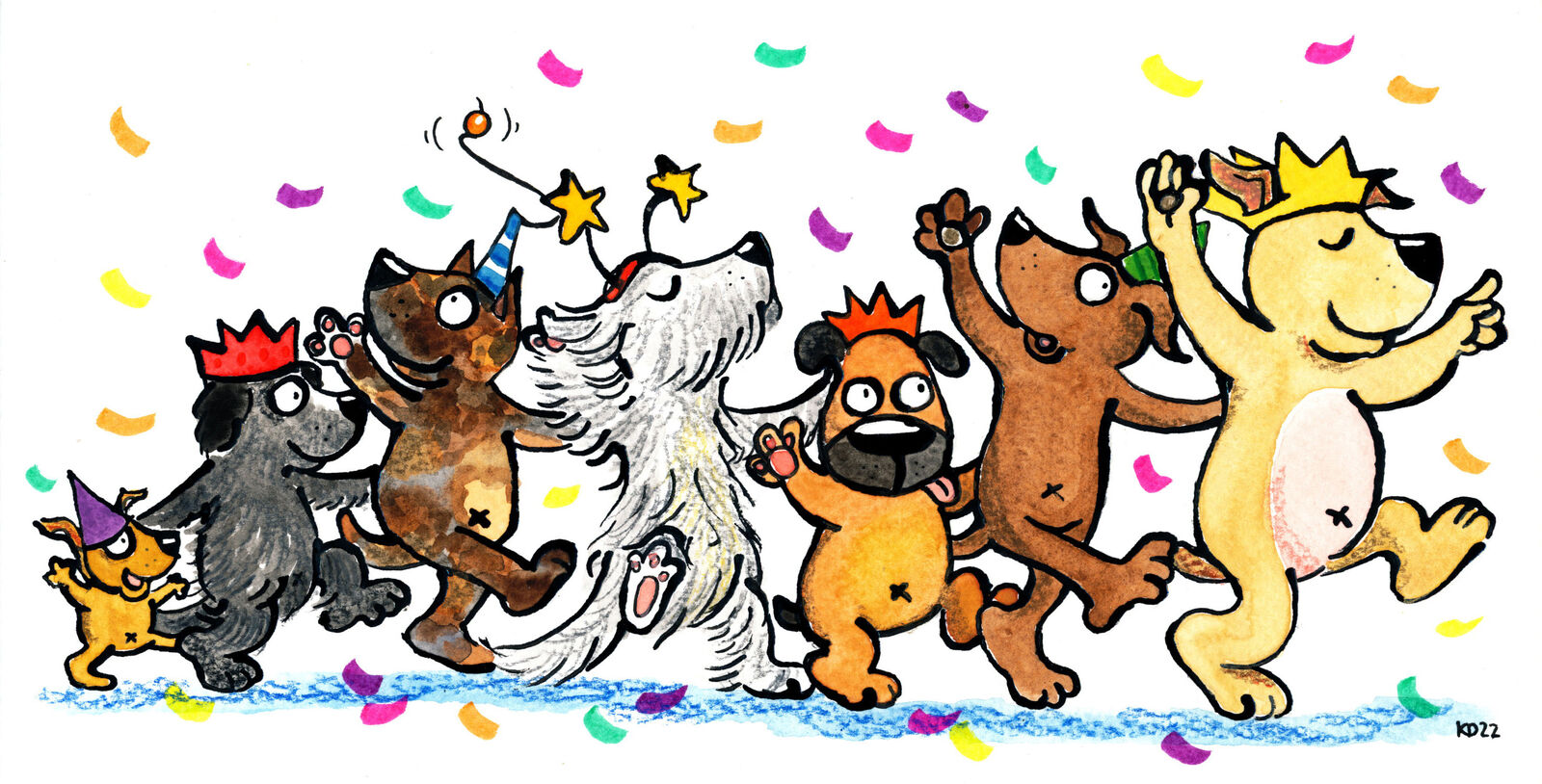Dancing Dog Conga Original- MOUNTED- by Katy Dynes 2022