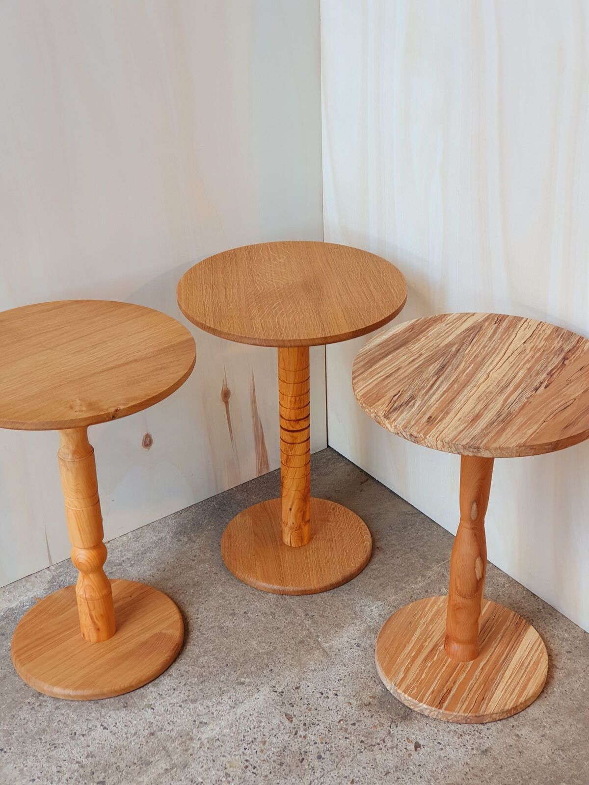 Turned Tables in Oak, Cedar, Ash and Spalted Beech