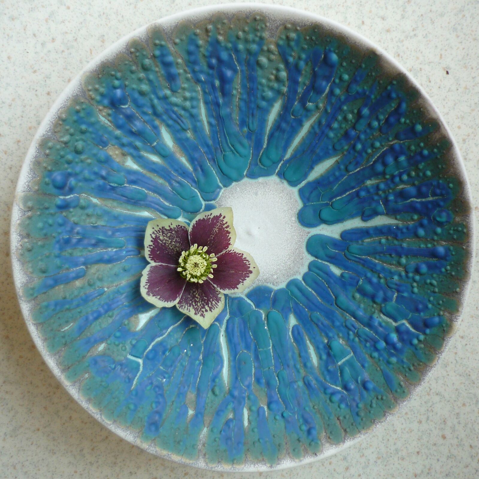 Heavily glazed ceramic porcelain stoneware dish for floating flowers