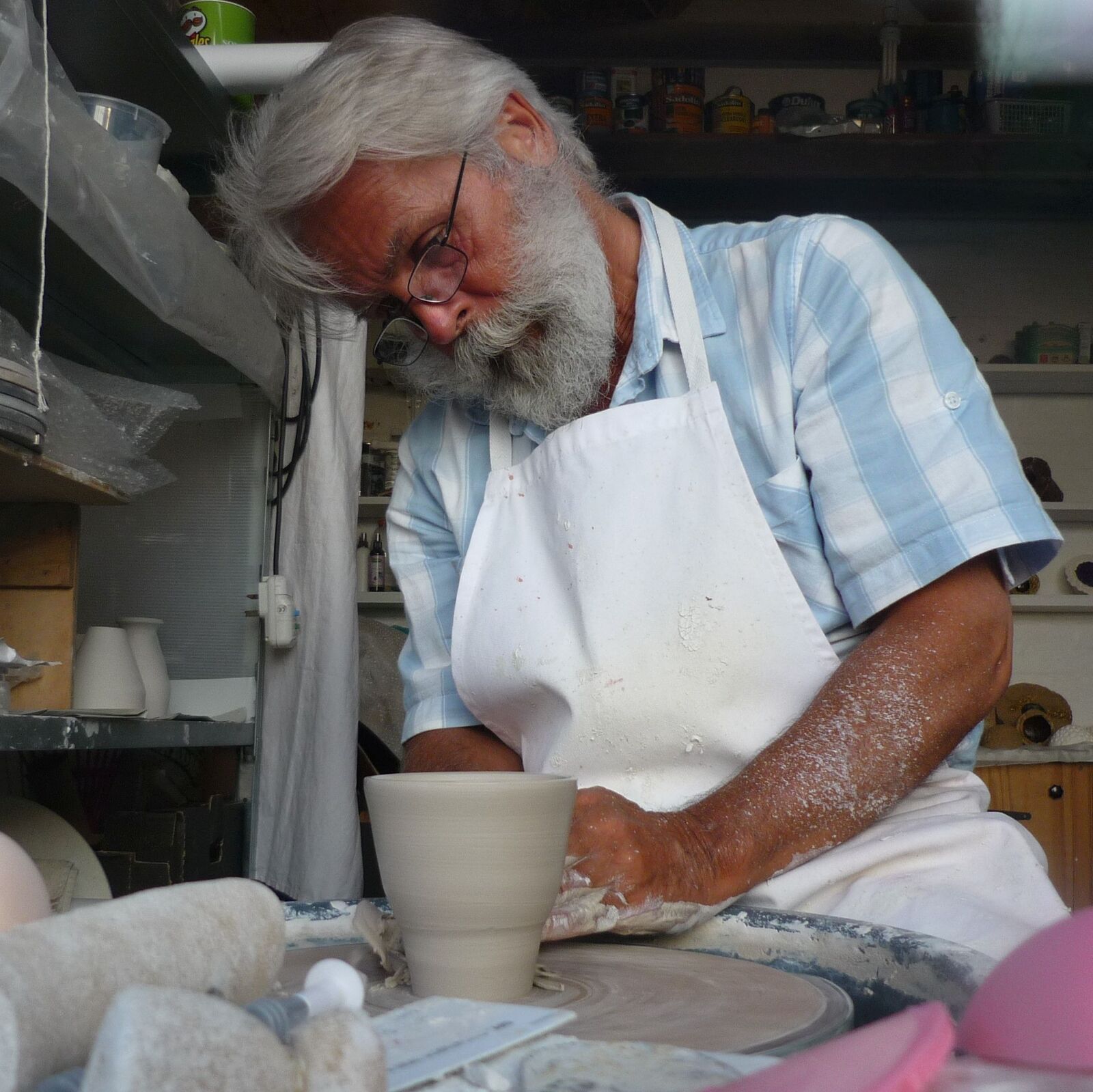 Geoff working in the studio on a sunny day