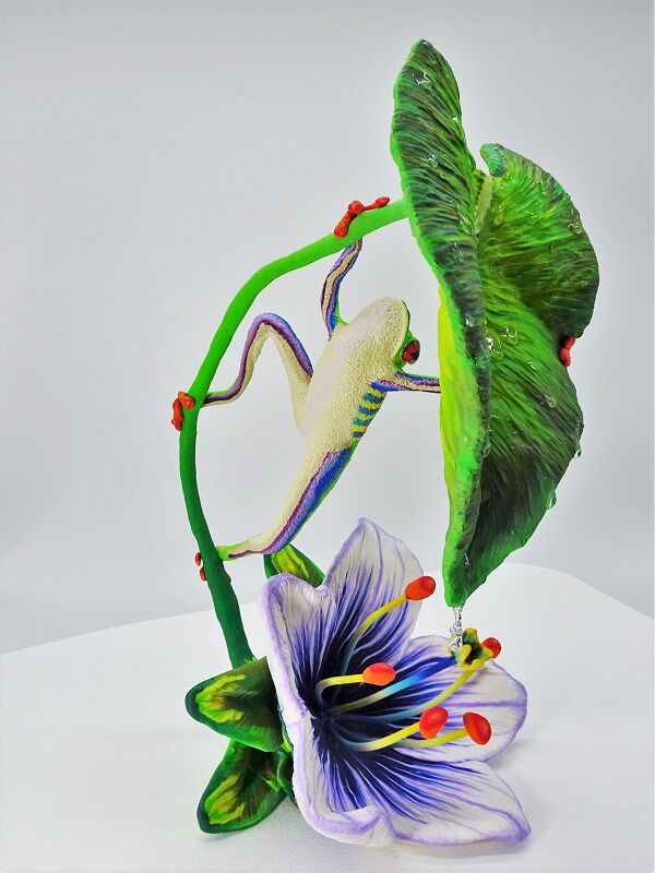 Stretching Frog - Polymer Clay Sculpture