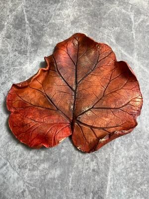 Ceramic leaf - Rheum Rhabarbarum - painted using acrylics