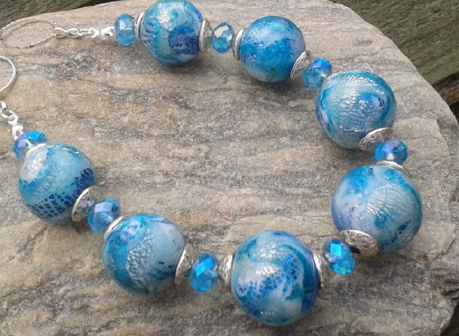 Blue Mokume Gane Beads