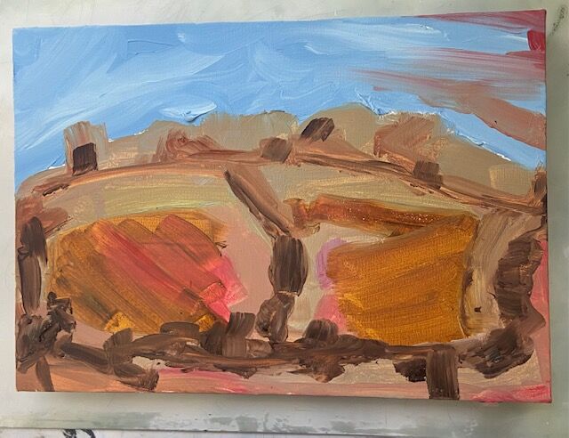 Outside the Vets, 42 x 60 cm, oil on canvas