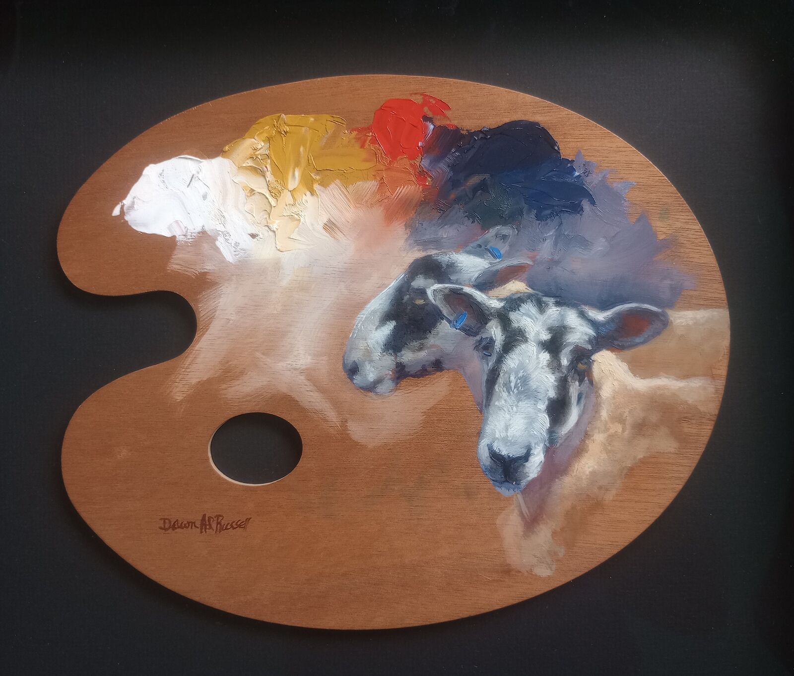 TWO EWES ON PALETTE