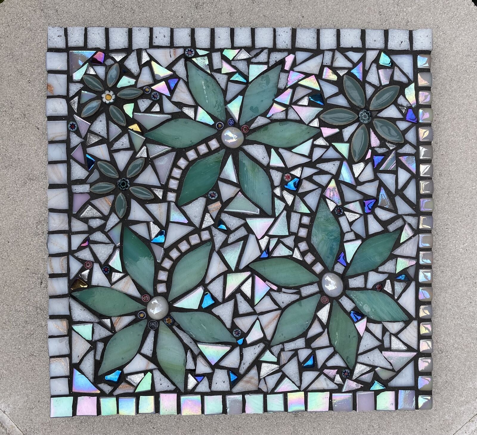 Teal stained Glass flowers