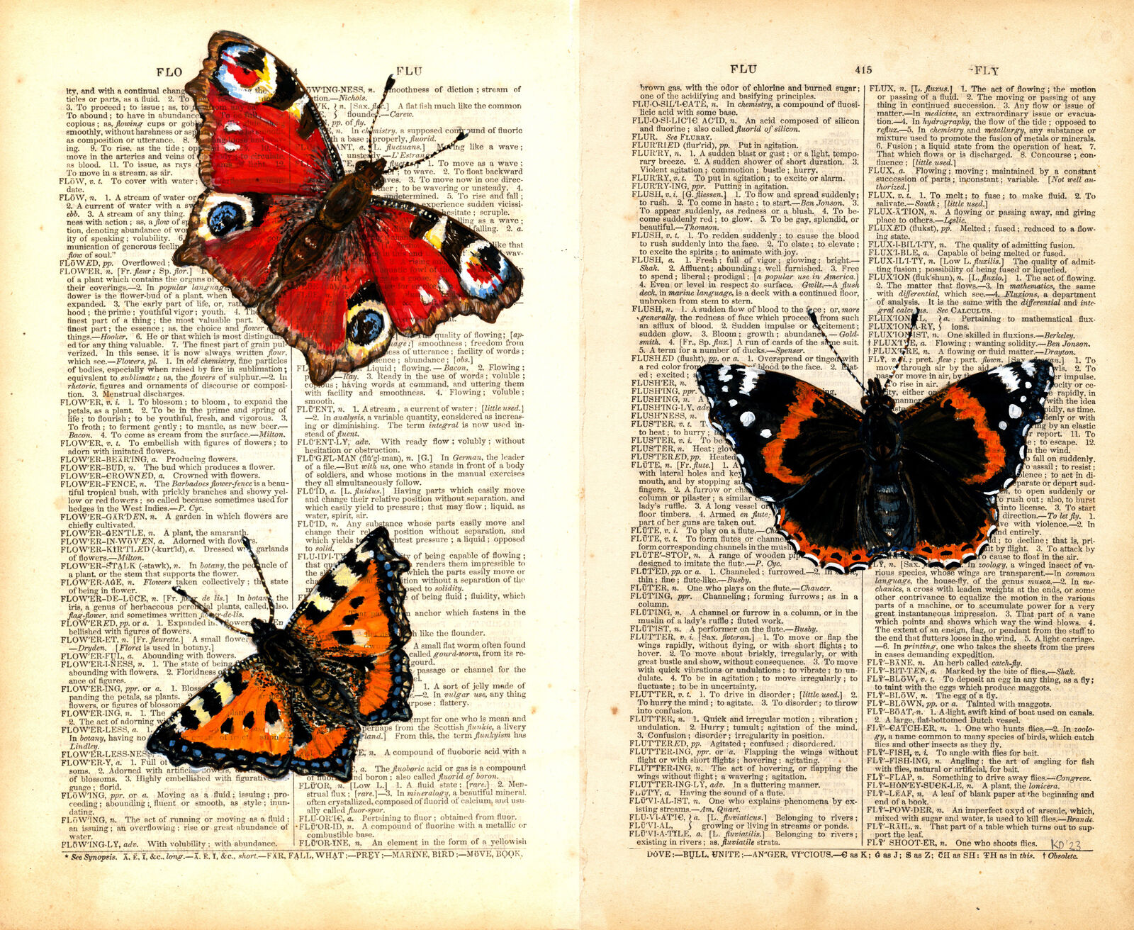 A Flutter of Butterflies on 1892 Dictionary Paper
