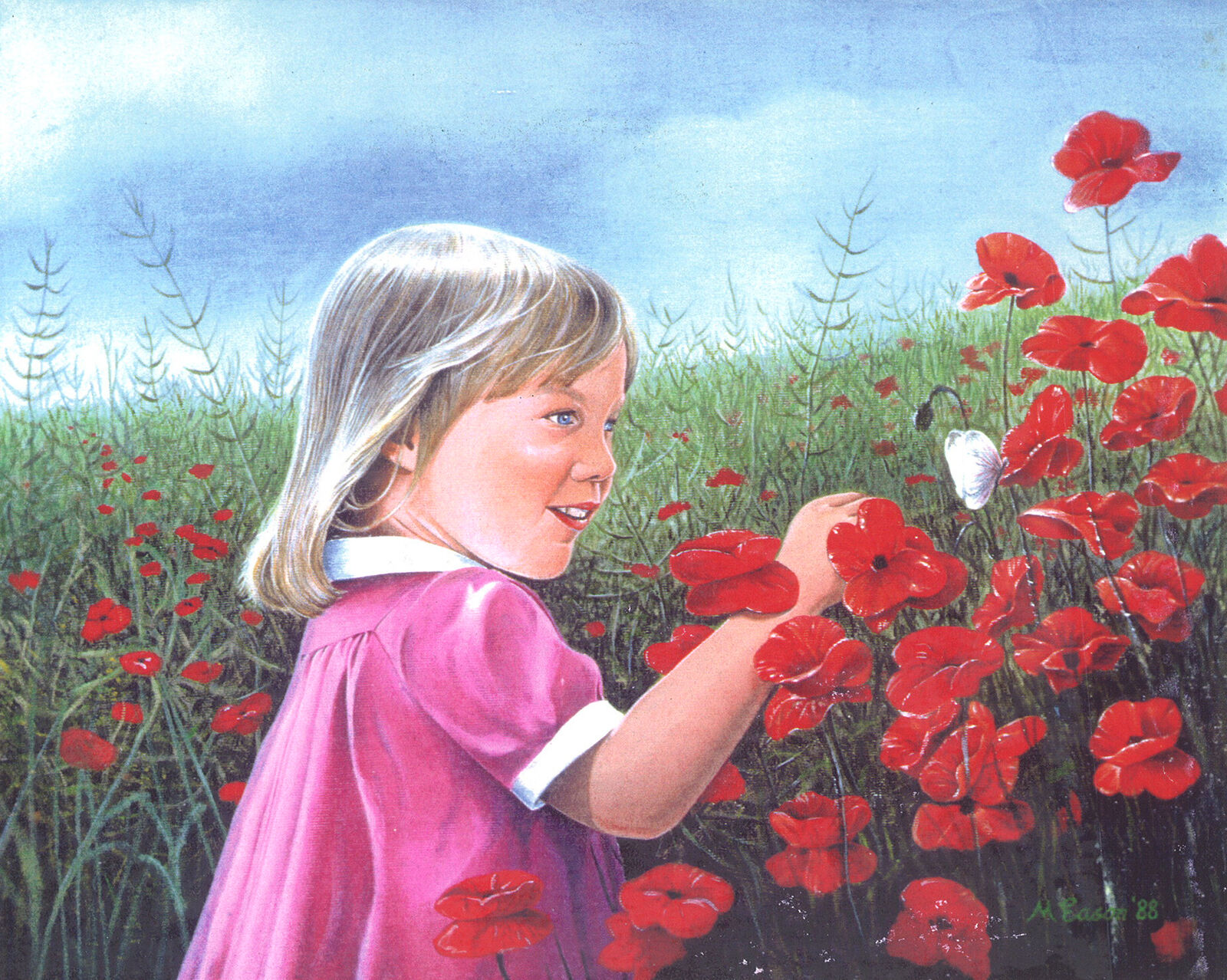 Girl in Poppies with Butterfly